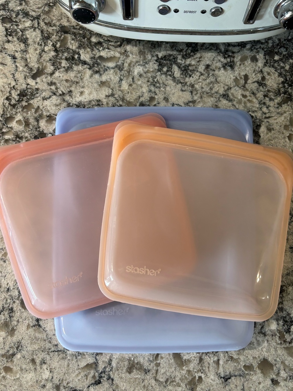 Stasher Reusable Bags - 2 Sandwich size, 1 Half Gallon size